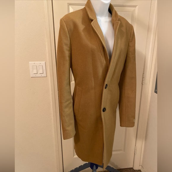 Zara Wool Blend Collared Classic  Camel Coat Medium - Picture 3 of 11
